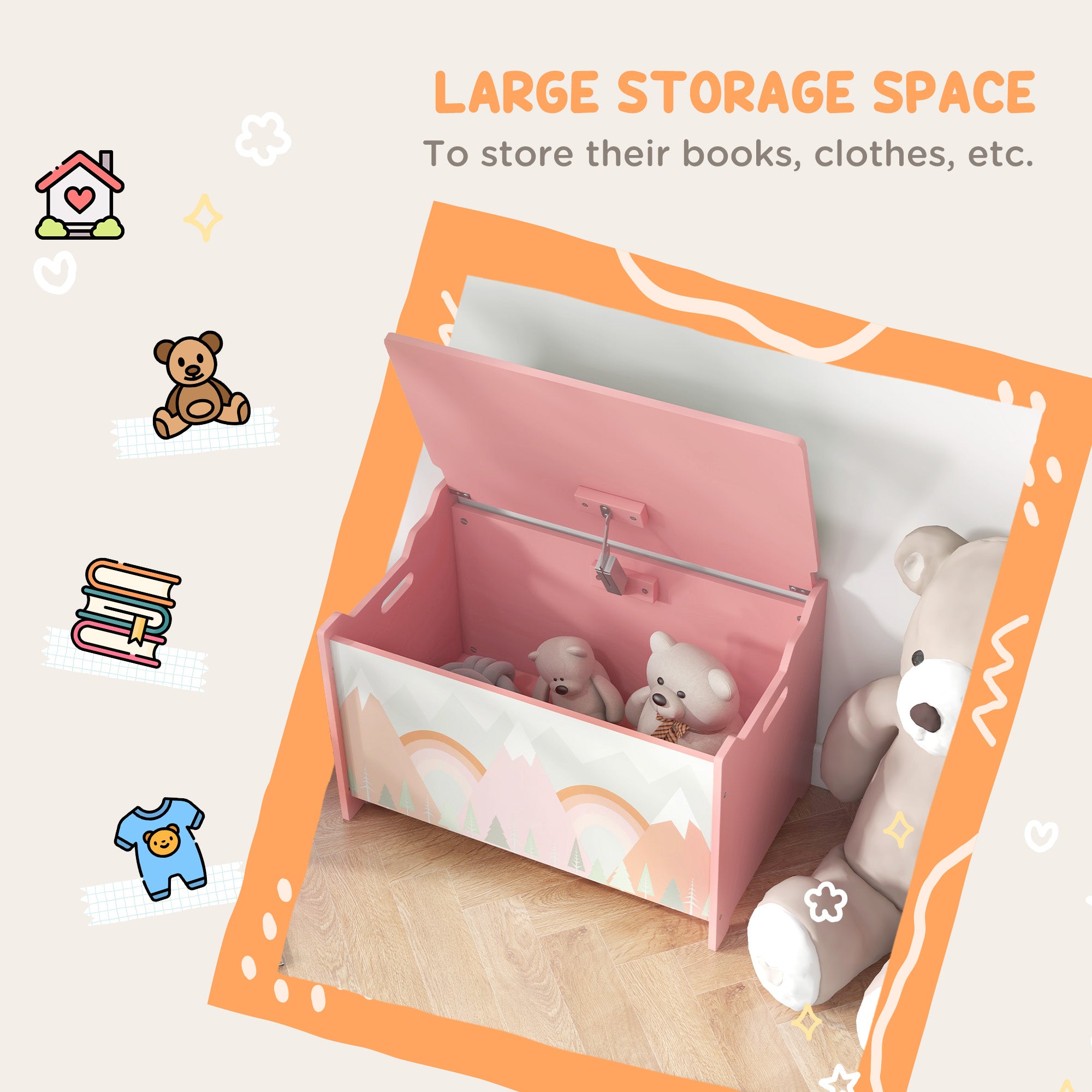 Storage Chest with Lid, Storage Box Organizer for Bedroom, Pink
