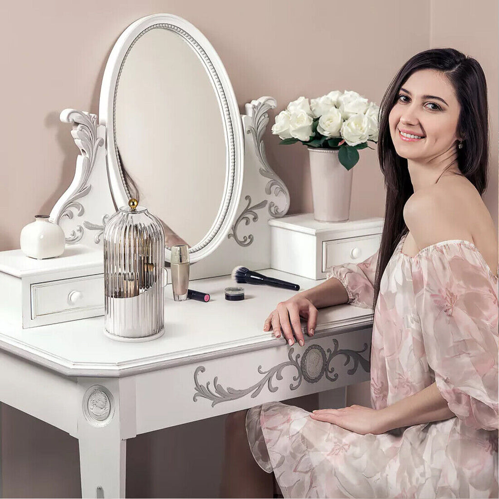 360  Rotating Makeup Brush Holder Storage Box Desktop Cosmetic Organizer W  Lid